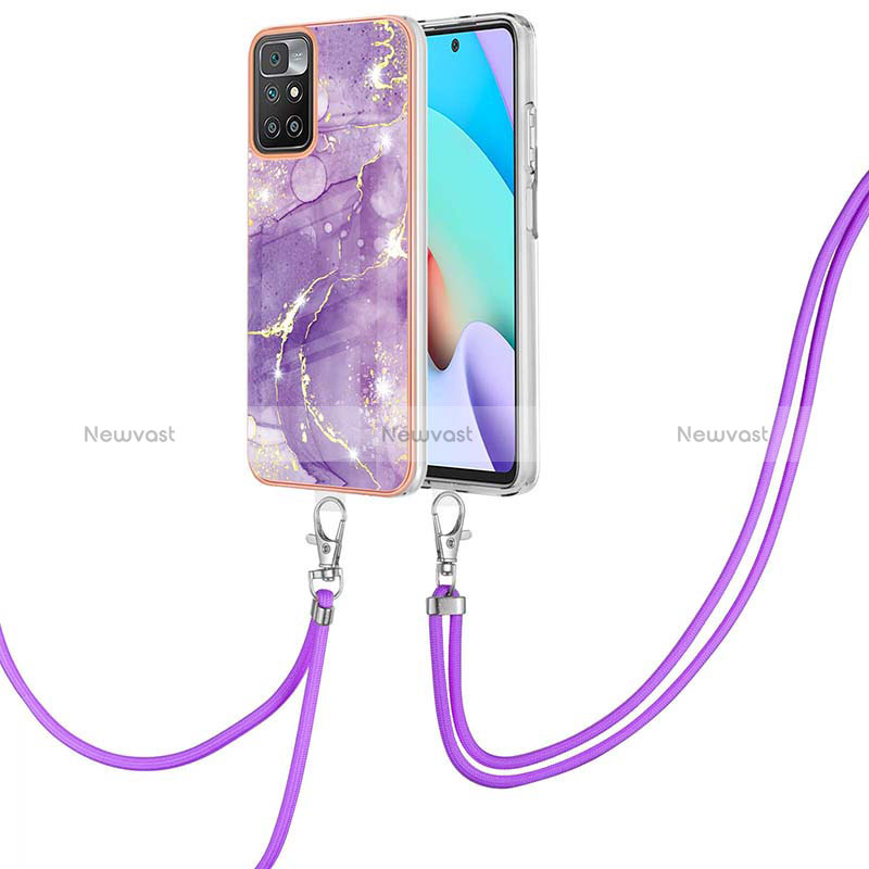 Silicone Candy Rubber Gel Fashionable Pattern Soft Case Cover with Lanyard Strap Y05B for Xiaomi Redmi 10 (2022) Purple