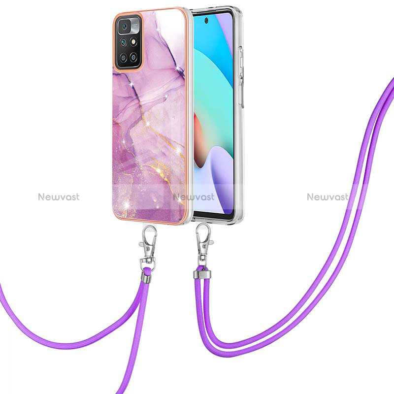 Silicone Candy Rubber Gel Fashionable Pattern Soft Case Cover with Lanyard Strap Y05B for Xiaomi Redmi 10 4G