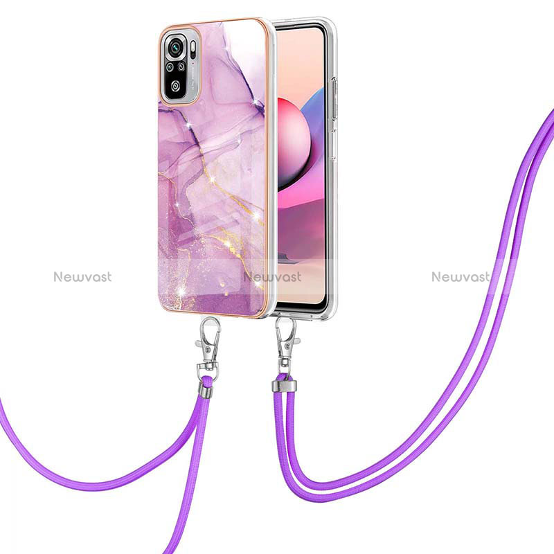 Silicone Candy Rubber Gel Fashionable Pattern Soft Case Cover with Lanyard Strap Y05B for Xiaomi Redmi Note 10 4G Clove Purple