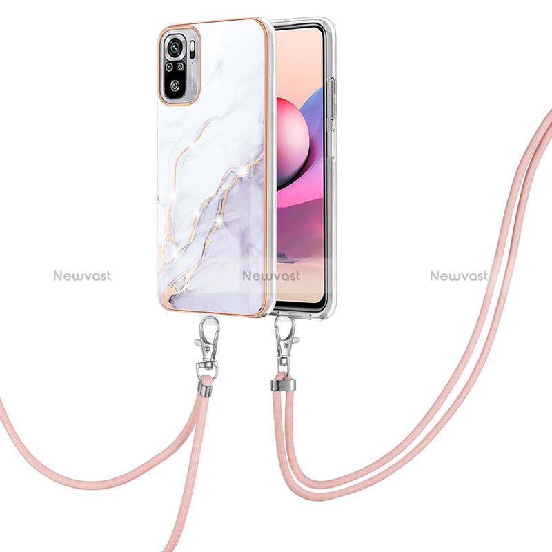 Silicone Candy Rubber Gel Fashionable Pattern Soft Case Cover with Lanyard Strap Y05B for Xiaomi Redmi Note 10 4G White