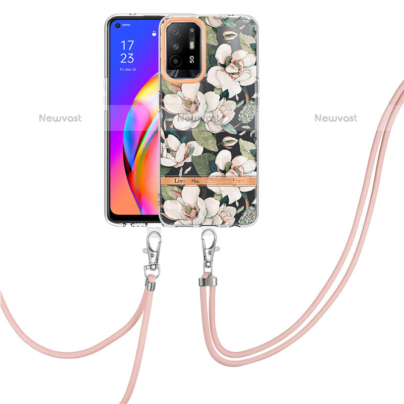 Silicone Candy Rubber Gel Fashionable Pattern Soft Case Cover with Lanyard Strap Y06B for Oppo A95 5G