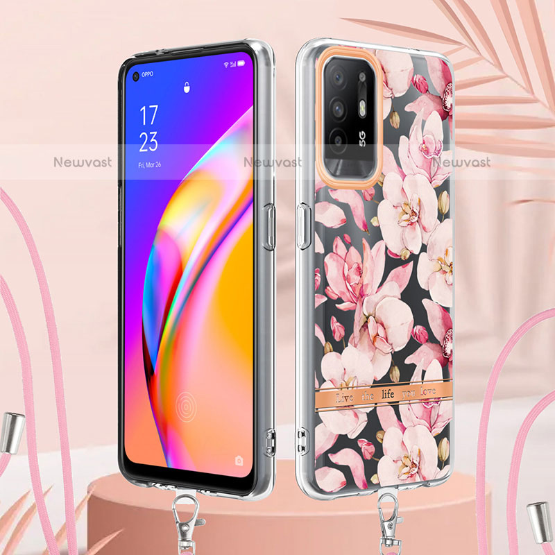 Silicone Candy Rubber Gel Fashionable Pattern Soft Case Cover with Lanyard Strap Y06B for Oppo A95 5G