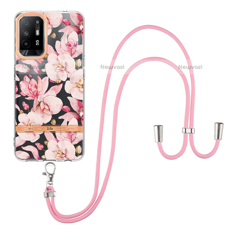 Silicone Candy Rubber Gel Fashionable Pattern Soft Case Cover with Lanyard Strap Y06B for Oppo A95 5G