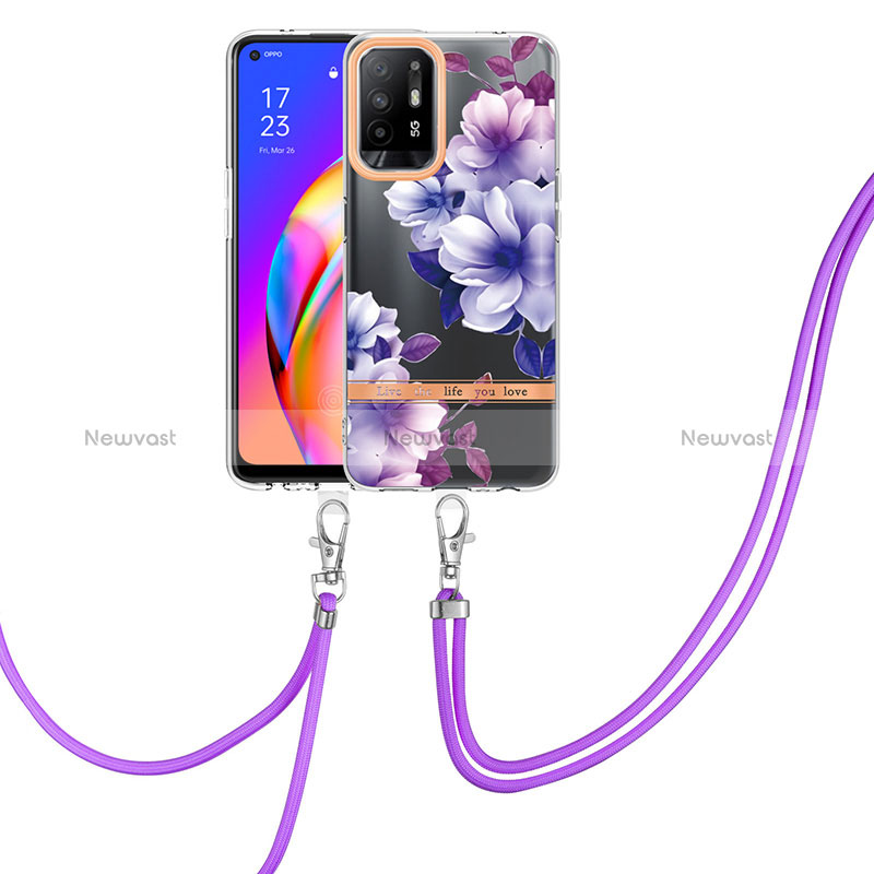 Silicone Candy Rubber Gel Fashionable Pattern Soft Case Cover with Lanyard Strap Y06B for Oppo Reno5 Z 5G