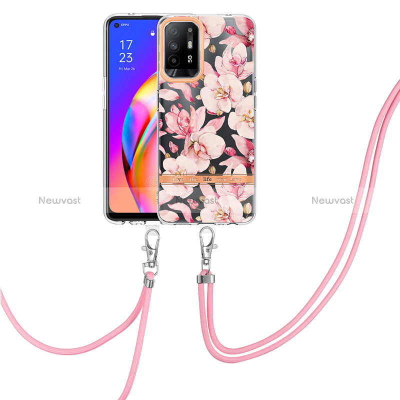 Silicone Candy Rubber Gel Fashionable Pattern Soft Case Cover with Lanyard Strap Y06B for Oppo Reno5 Z 5G