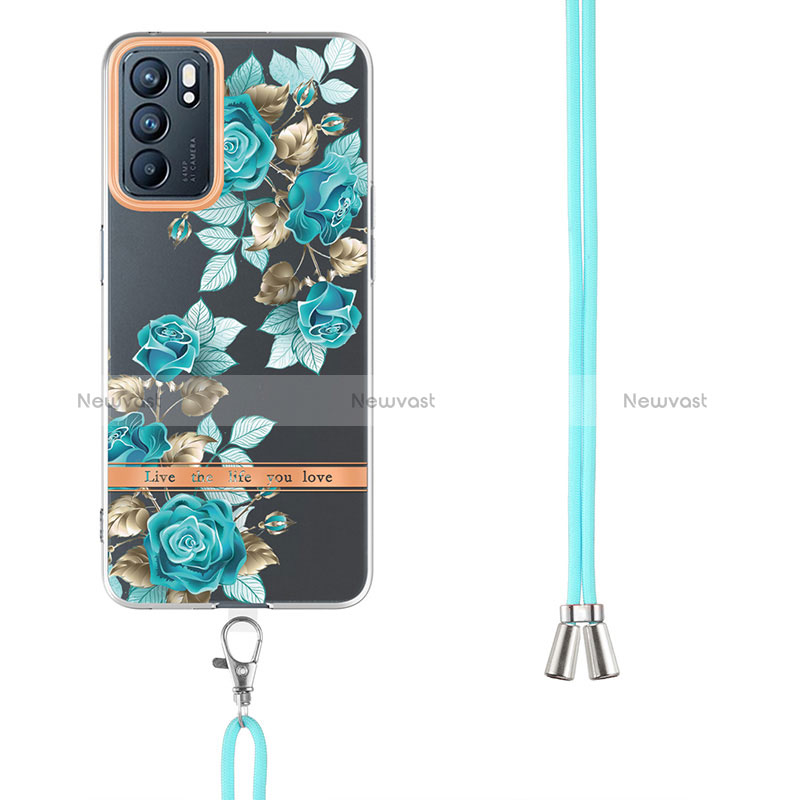 Silicone Candy Rubber Gel Fashionable Pattern Soft Case Cover with Lanyard Strap Y06B for Oppo Reno6 5G