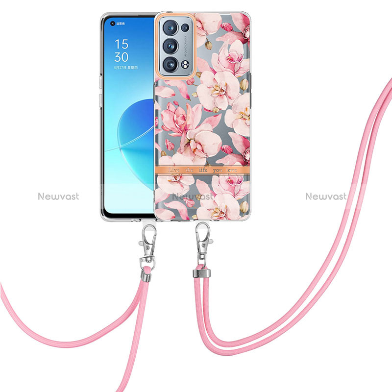 Silicone Candy Rubber Gel Fashionable Pattern Soft Case Cover with Lanyard Strap Y06B for Oppo Reno6 Pro 5G