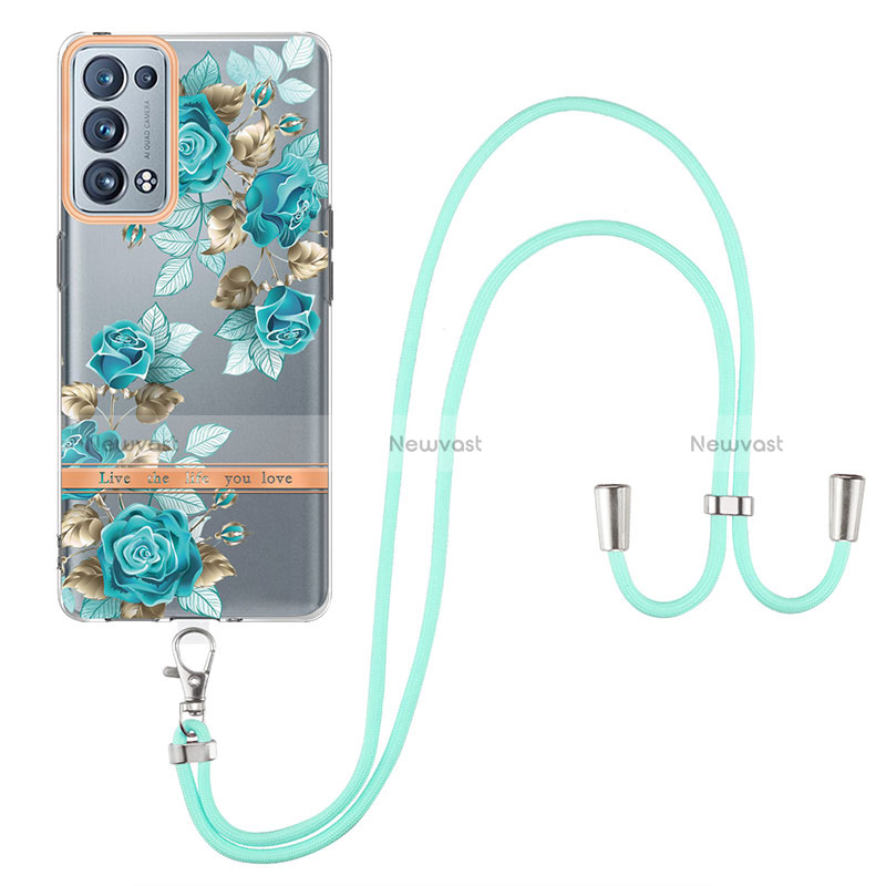 Silicone Candy Rubber Gel Fashionable Pattern Soft Case Cover with Lanyard Strap Y06B for Oppo Reno6 Pro 5G