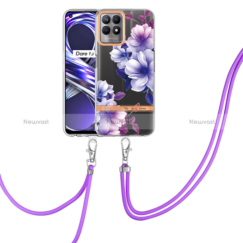 Silicone Candy Rubber Gel Fashionable Pattern Soft Case Cover with Lanyard Strap Y06B for Realme 8i