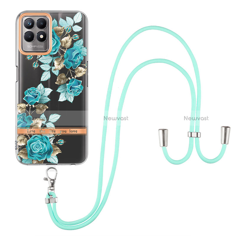 Silicone Candy Rubber Gel Fashionable Pattern Soft Case Cover with Lanyard Strap Y06B for Realme 8i