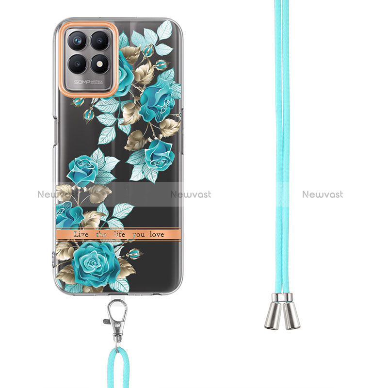 Silicone Candy Rubber Gel Fashionable Pattern Soft Case Cover with Lanyard Strap Y06B for Realme 8i