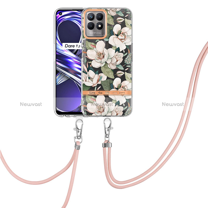 Silicone Candy Rubber Gel Fashionable Pattern Soft Case Cover with Lanyard Strap Y06B for Realme 8i White