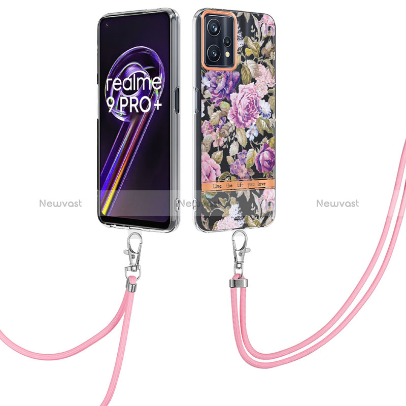 Silicone Candy Rubber Gel Fashionable Pattern Soft Case Cover with Lanyard Strap Y06B for Realme 9 Pro+ Plus 5G