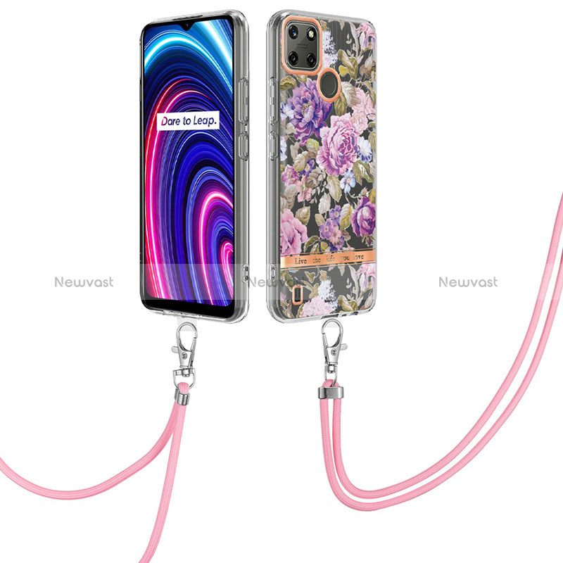 Silicone Candy Rubber Gel Fashionable Pattern Soft Case Cover with Lanyard Strap Y06B for Realme C21Y