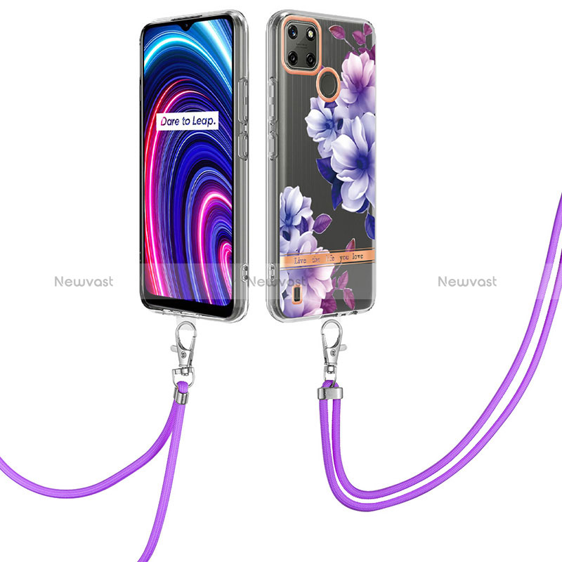 Silicone Candy Rubber Gel Fashionable Pattern Soft Case Cover with Lanyard Strap Y06B for Realme C21Y