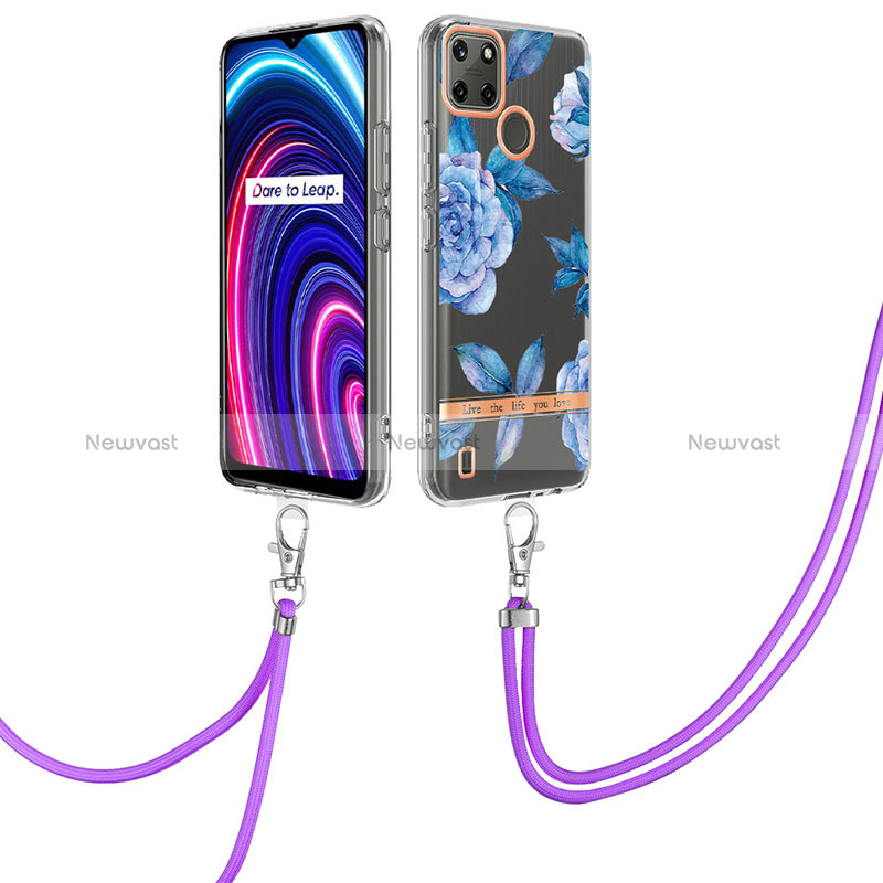 Silicone Candy Rubber Gel Fashionable Pattern Soft Case Cover with Lanyard Strap Y06B for Realme C21Y