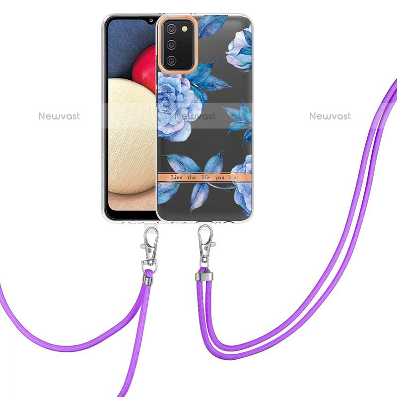 Silicone Candy Rubber Gel Fashionable Pattern Soft Case Cover with Lanyard Strap Y06B for Samsung Galaxy A02s