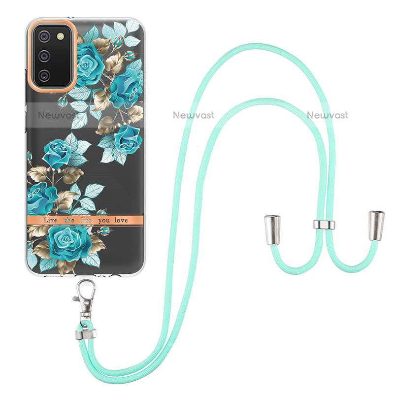 Silicone Candy Rubber Gel Fashionable Pattern Soft Case Cover with Lanyard Strap Y06B for Samsung Galaxy A02s