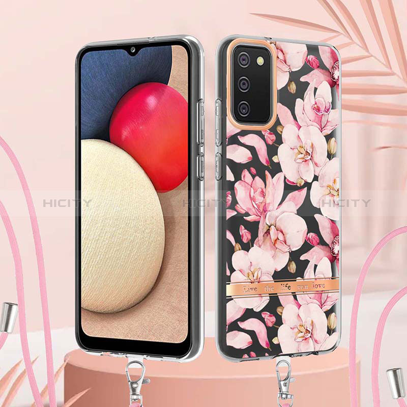 Silicone Candy Rubber Gel Fashionable Pattern Soft Case Cover with Lanyard Strap Y06B for Samsung Galaxy A03s