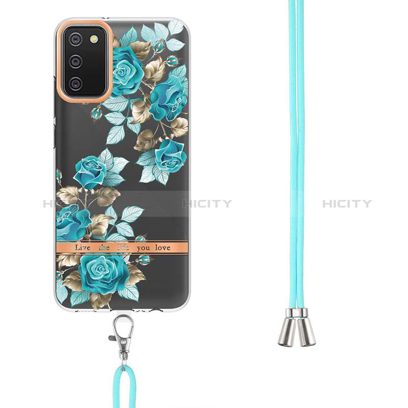 Silicone Candy Rubber Gel Fashionable Pattern Soft Case Cover with Lanyard Strap Y06B for Samsung Galaxy A03s