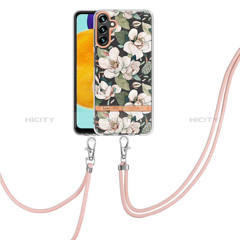 Silicone Candy Rubber Gel Fashionable Pattern Soft Case Cover with Lanyard Strap Y06B for Samsung Galaxy A04s White