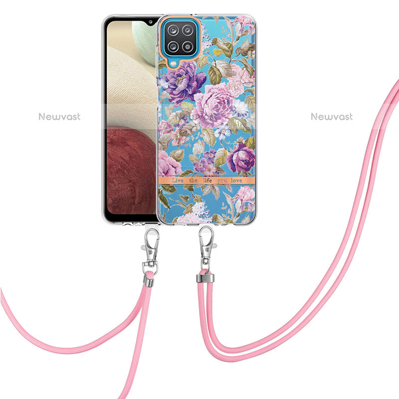 Silicone Candy Rubber Gel Fashionable Pattern Soft Case Cover with Lanyard Strap Y06B for Samsung Galaxy A12