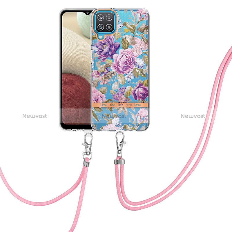 Silicone Candy Rubber Gel Fashionable Pattern Soft Case Cover with Lanyard Strap Y06B for Samsung Galaxy A12 5G