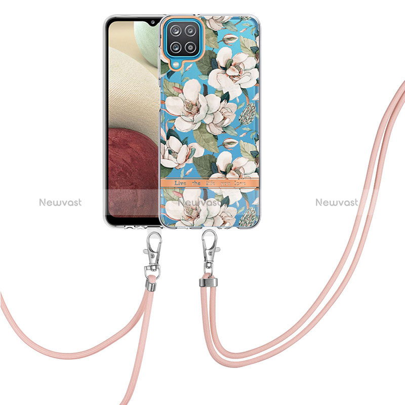 Silicone Candy Rubber Gel Fashionable Pattern Soft Case Cover with Lanyard Strap Y06B for Samsung Galaxy A12 5G