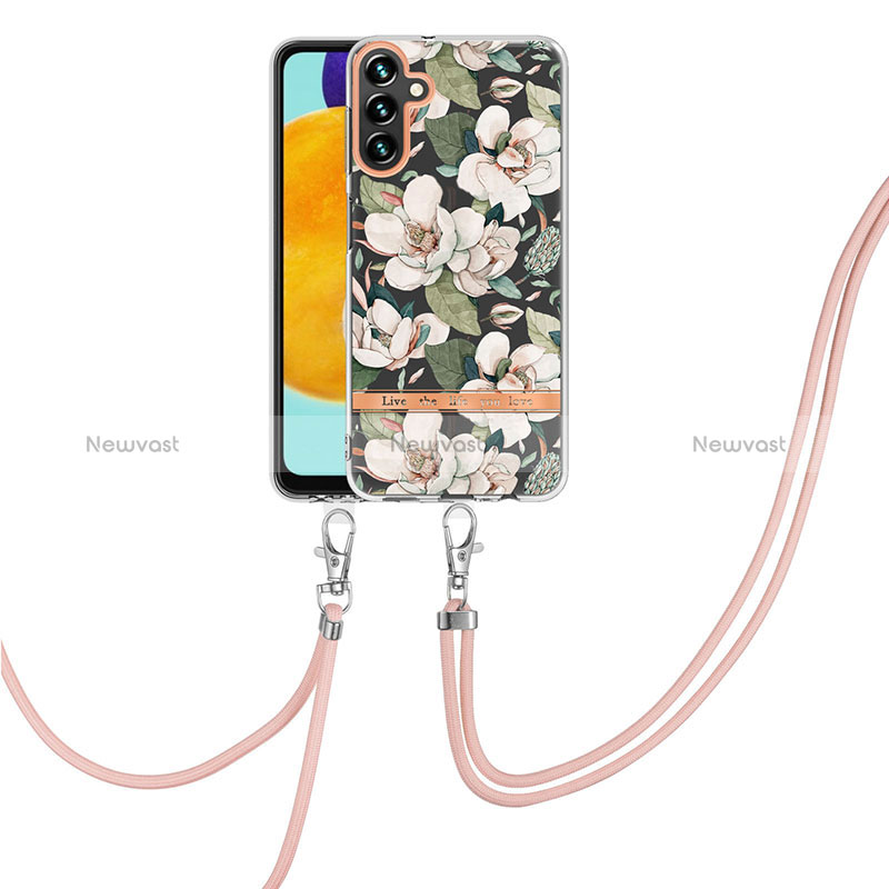 Silicone Candy Rubber Gel Fashionable Pattern Soft Case Cover with Lanyard Strap Y06B for Samsung Galaxy A13 5G White