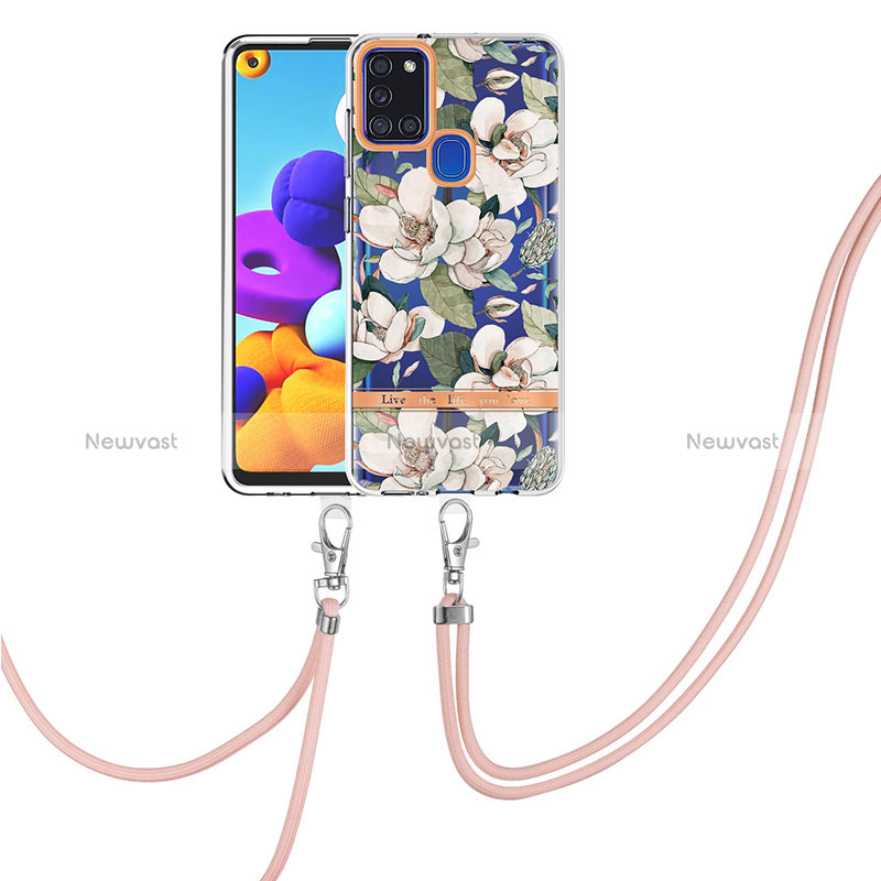 Silicone Candy Rubber Gel Fashionable Pattern Soft Case Cover with Lanyard Strap Y06B for Samsung Galaxy A21s