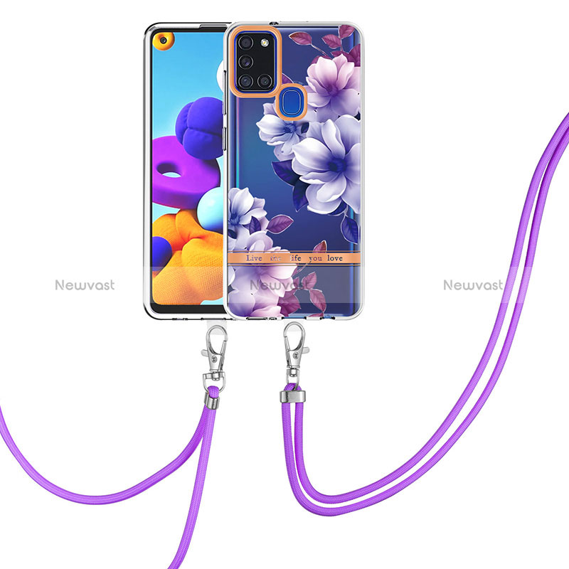 Silicone Candy Rubber Gel Fashionable Pattern Soft Case Cover with Lanyard Strap Y06B for Samsung Galaxy A21s