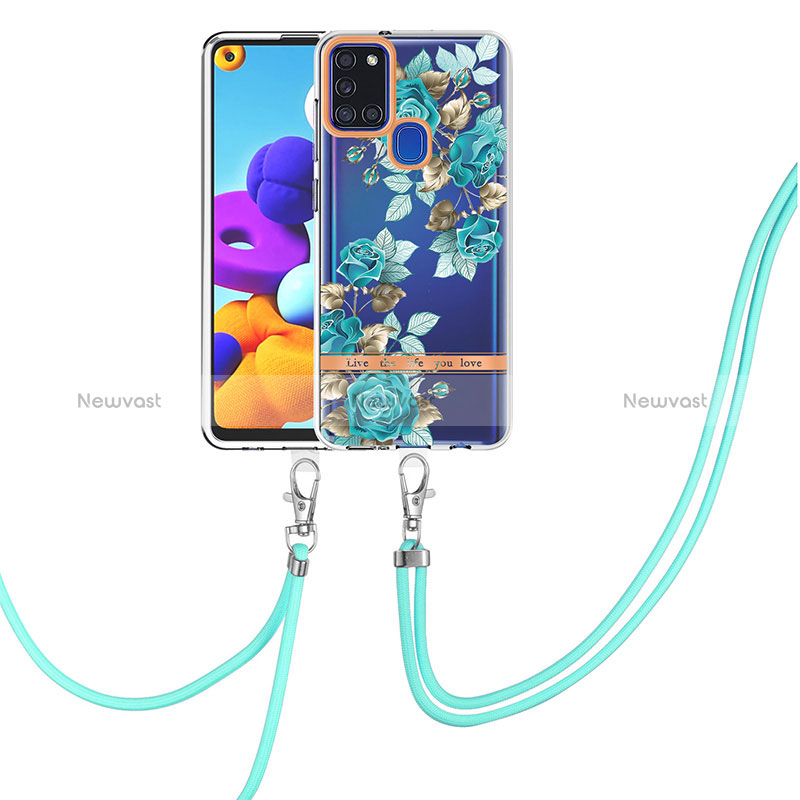 Silicone Candy Rubber Gel Fashionable Pattern Soft Case Cover with Lanyard Strap Y06B for Samsung Galaxy A21s