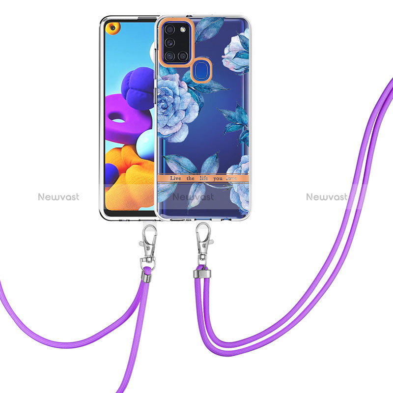 Silicone Candy Rubber Gel Fashionable Pattern Soft Case Cover with Lanyard Strap Y06B for Samsung Galaxy A21s