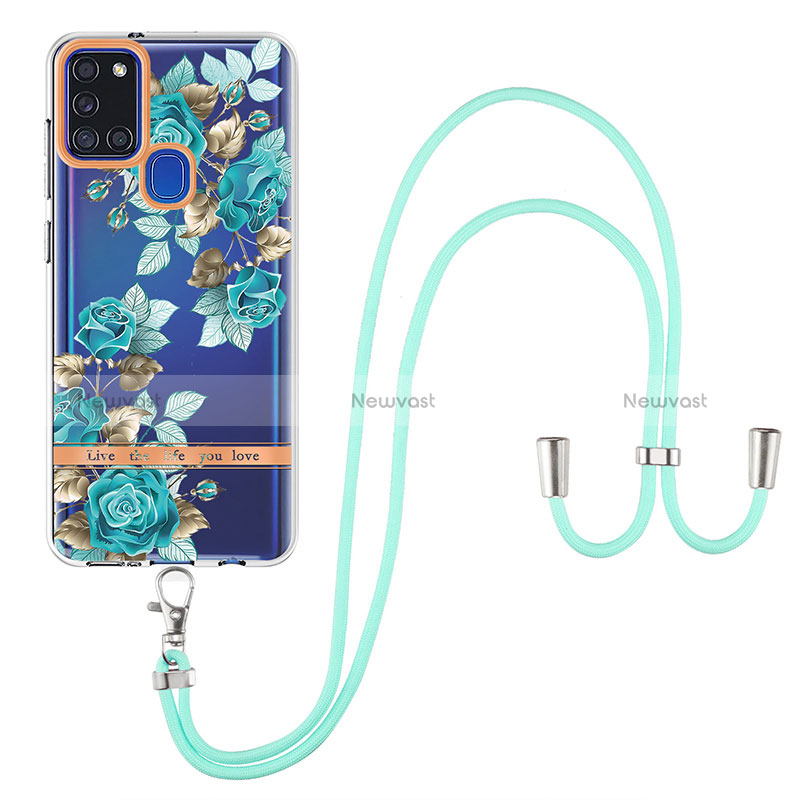 Silicone Candy Rubber Gel Fashionable Pattern Soft Case Cover with Lanyard Strap Y06B for Samsung Galaxy A21s