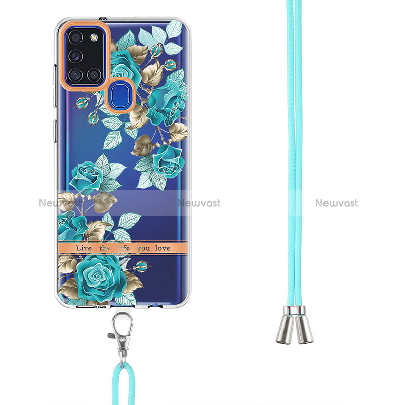 Silicone Candy Rubber Gel Fashionable Pattern Soft Case Cover with Lanyard Strap Y06B for Samsung Galaxy A21s