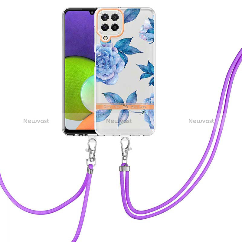 Silicone Candy Rubber Gel Fashionable Pattern Soft Case Cover with Lanyard Strap Y06B for Samsung Galaxy A22 4G