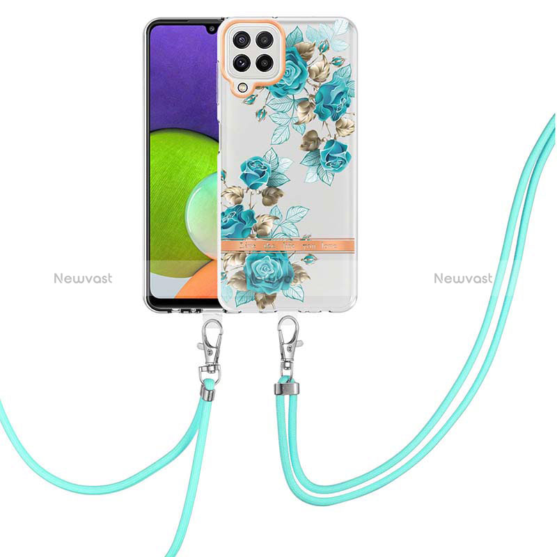 Silicone Candy Rubber Gel Fashionable Pattern Soft Case Cover with Lanyard Strap Y06B for Samsung Galaxy A22 4G