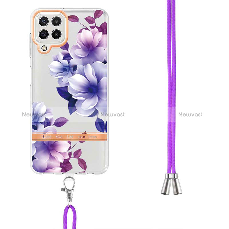 Silicone Candy Rubber Gel Fashionable Pattern Soft Case Cover with Lanyard Strap Y06B for Samsung Galaxy A22 4G