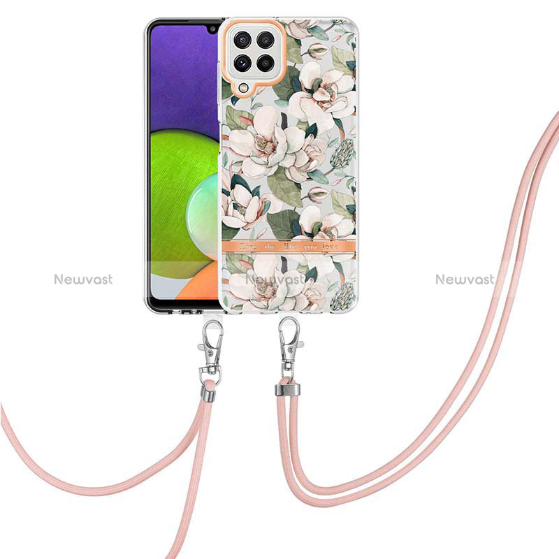 Silicone Candy Rubber Gel Fashionable Pattern Soft Case Cover with Lanyard Strap Y06B for Samsung Galaxy A22 4G White