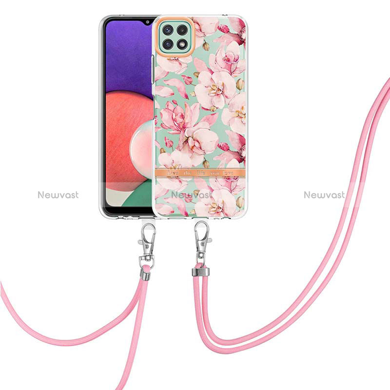 Silicone Candy Rubber Gel Fashionable Pattern Soft Case Cover with Lanyard Strap Y06B for Samsung Galaxy A22 5G