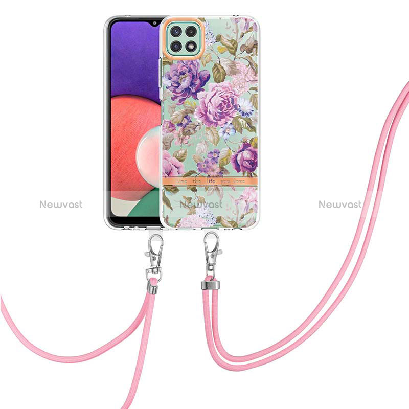 Silicone Candy Rubber Gel Fashionable Pattern Soft Case Cover with Lanyard Strap Y06B for Samsung Galaxy A22 5G