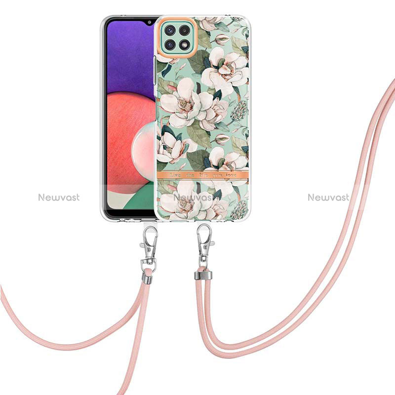 Silicone Candy Rubber Gel Fashionable Pattern Soft Case Cover with Lanyard Strap Y06B for Samsung Galaxy A22 5G