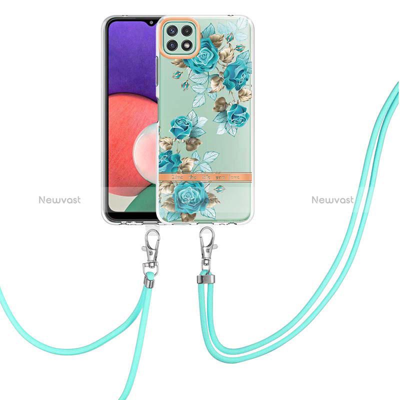 Silicone Candy Rubber Gel Fashionable Pattern Soft Case Cover with Lanyard Strap Y06B for Samsung Galaxy A22 5G