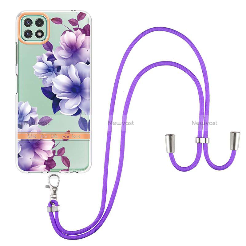 Silicone Candy Rubber Gel Fashionable Pattern Soft Case Cover with Lanyard Strap Y06B for Samsung Galaxy A22 5G