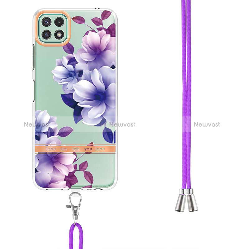 Silicone Candy Rubber Gel Fashionable Pattern Soft Case Cover with Lanyard Strap Y06B for Samsung Galaxy A22 5G