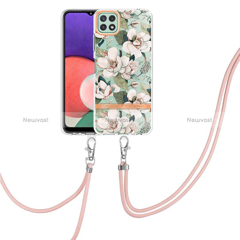Silicone Candy Rubber Gel Fashionable Pattern Soft Case Cover with Lanyard Strap Y06B for Samsung Galaxy A22s 5G