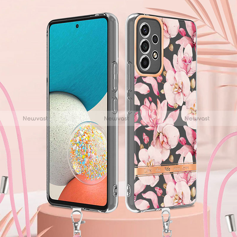 Silicone Candy Rubber Gel Fashionable Pattern Soft Case Cover with Lanyard Strap Y06B for Samsung Galaxy A23 4G