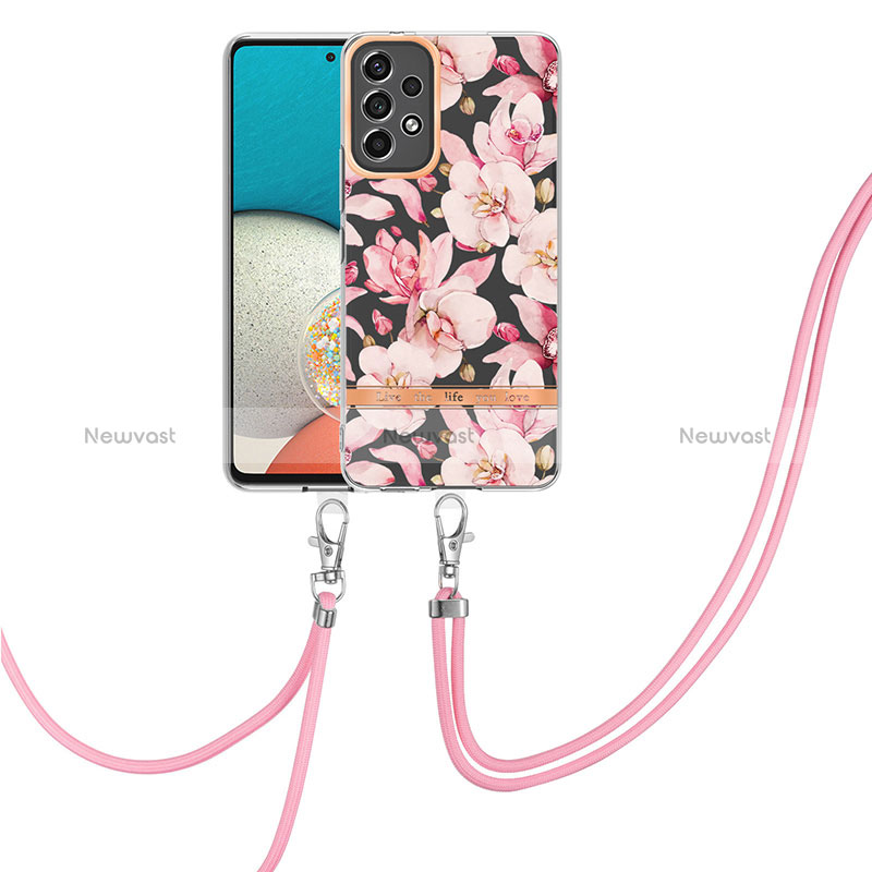 Silicone Candy Rubber Gel Fashionable Pattern Soft Case Cover with Lanyard Strap Y06B for Samsung Galaxy A23 4G