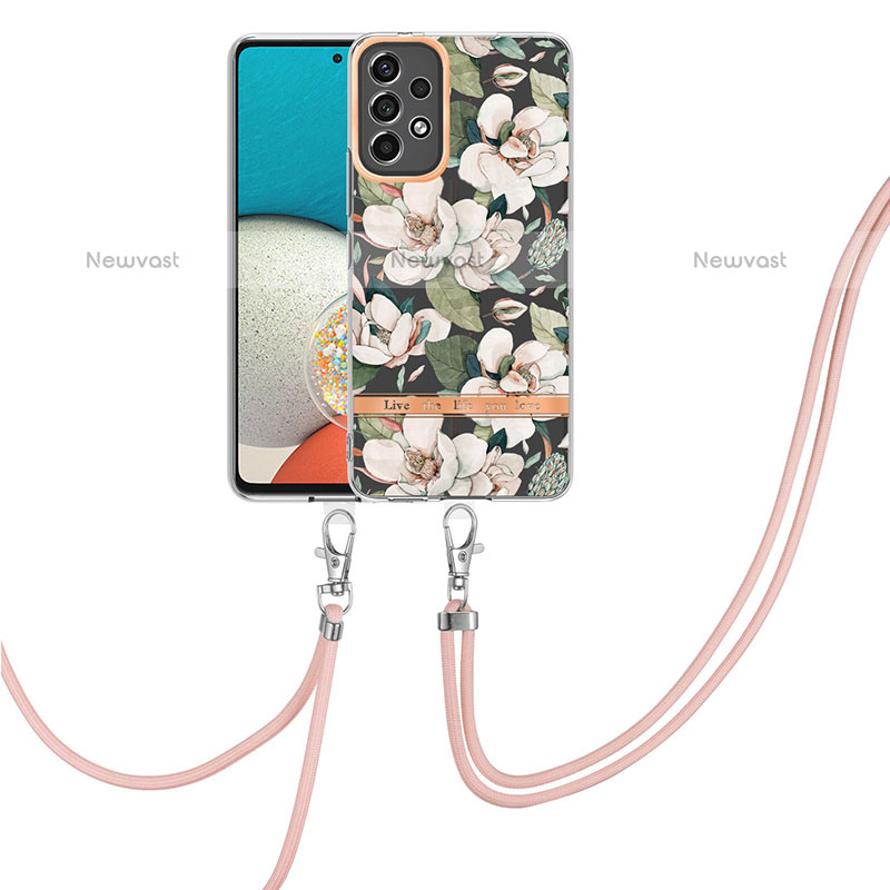 Silicone Candy Rubber Gel Fashionable Pattern Soft Case Cover with Lanyard Strap Y06B for Samsung Galaxy A23 5G