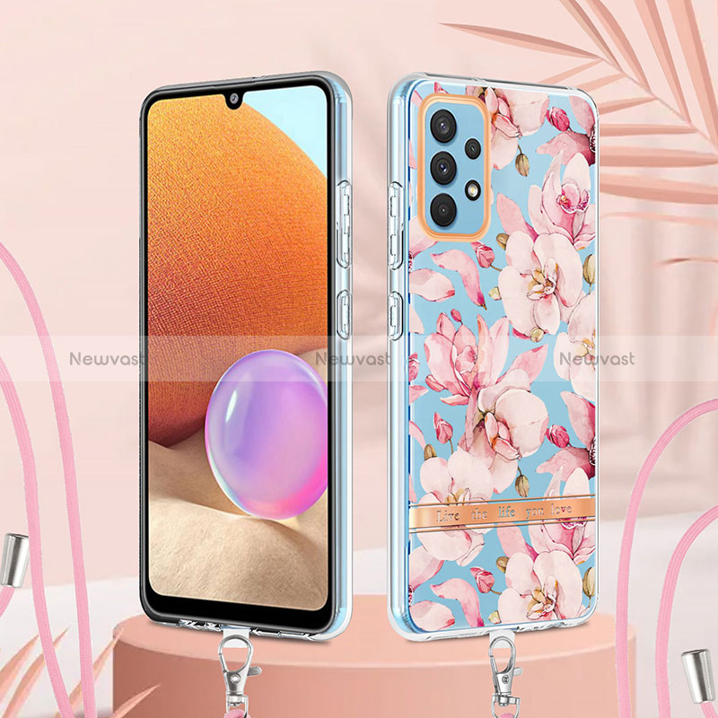 Silicone Candy Rubber Gel Fashionable Pattern Soft Case Cover with Lanyard Strap Y06B for Samsung Galaxy A32 4G